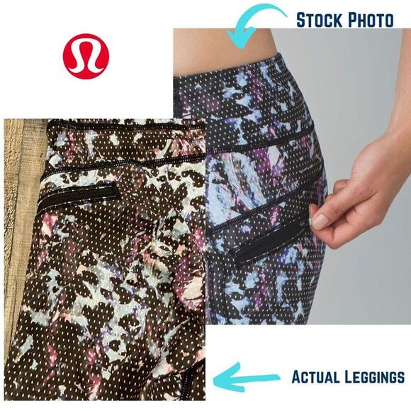 Lululemon Run Top Speed Mid-Rise Crop 17' Leggings | Floral Blue/Black | Sz 4 - Picture 7 of 14